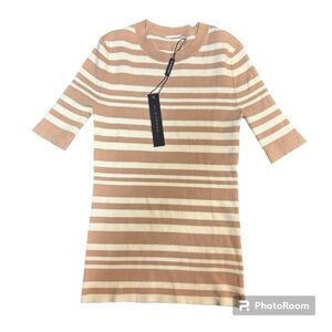 Elie Tahari | Striped Knit Top Elbow Sleeves In Almond Size XS